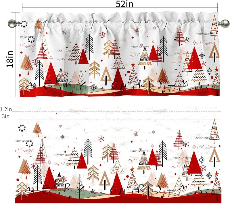 SUNWISHA Christmas Tree Curtain Valance 54"x18" Short Small Window Curtains for Living Room Xmas Holiday Window Treatment Rod Pocket Valances for Kitchen Bedroom Decor White - Image 2